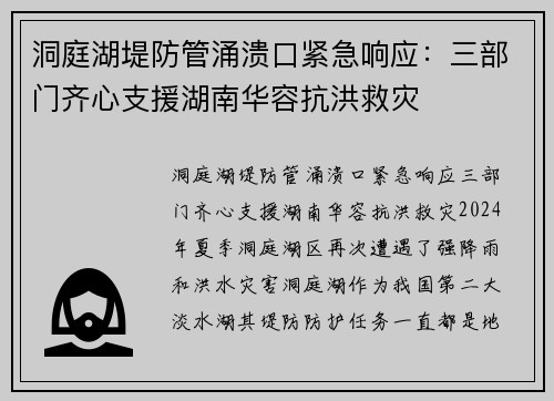 洞庭湖堤防管涌溃口紧急响应：三部门齐心支援湖南华容抗洪救灾